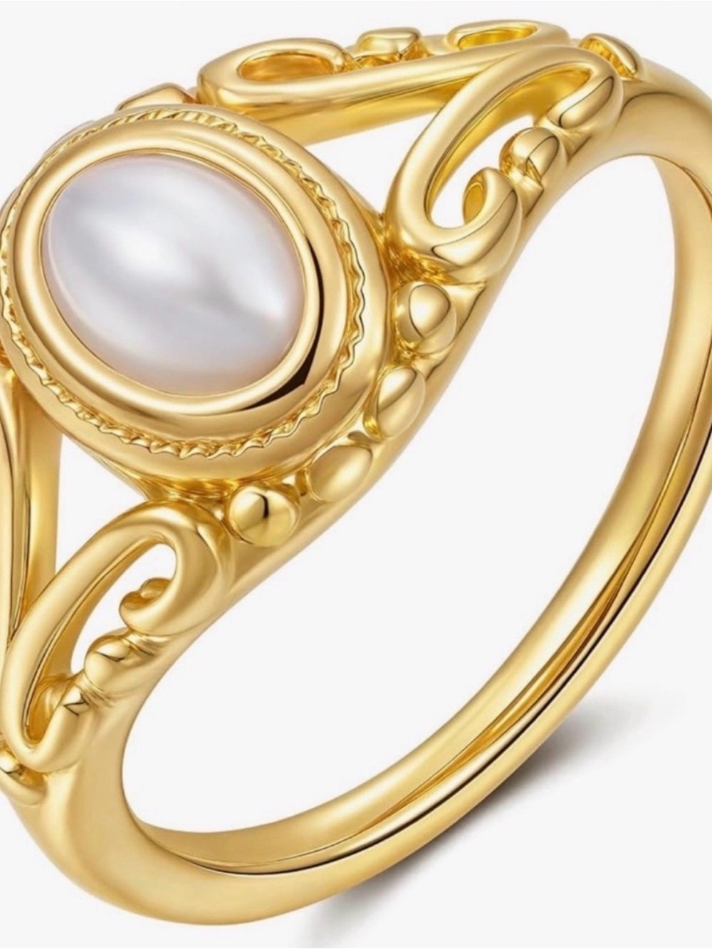 Gold Pearl Oval Filigree Ring - Women Jewelry - Picture 5 of 5